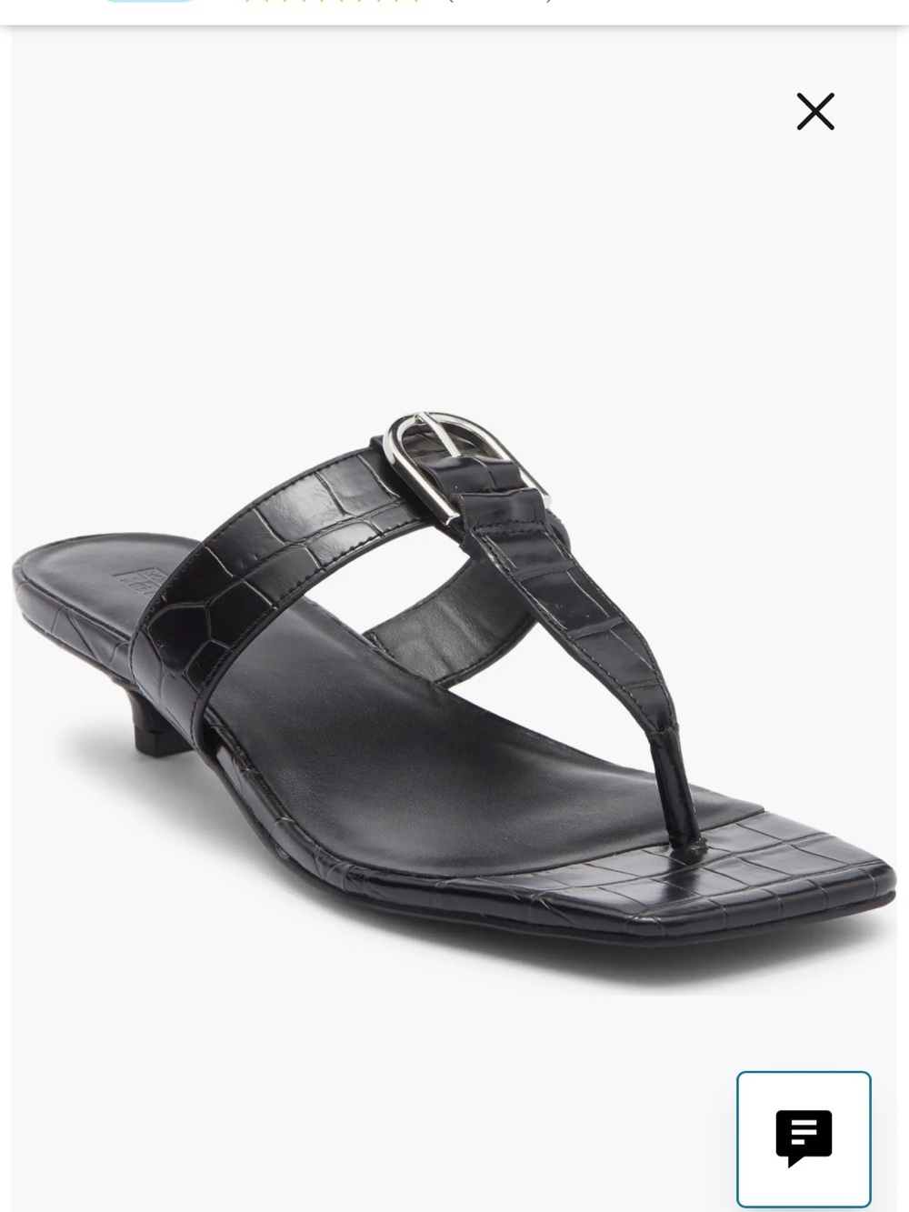 Nordstrom isabel Black Croc-Embossed faux Thong Kitten Heel Sandal size7.5